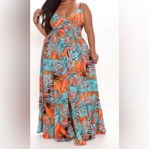 Kiana Tropical Maxi Dress - Black/combo